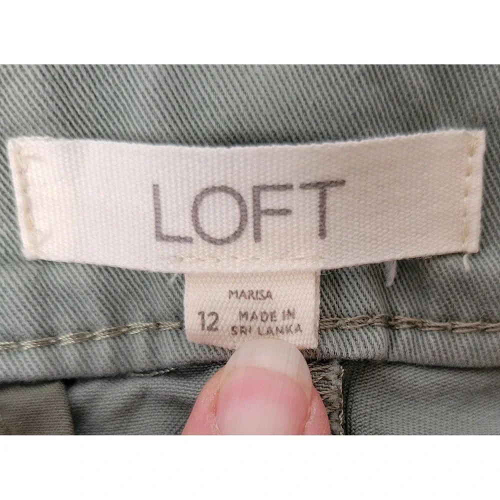 Loft Marisa Chino Shorts Women 12 Green Olive Sage Cotton Stretch Flat Front 9in